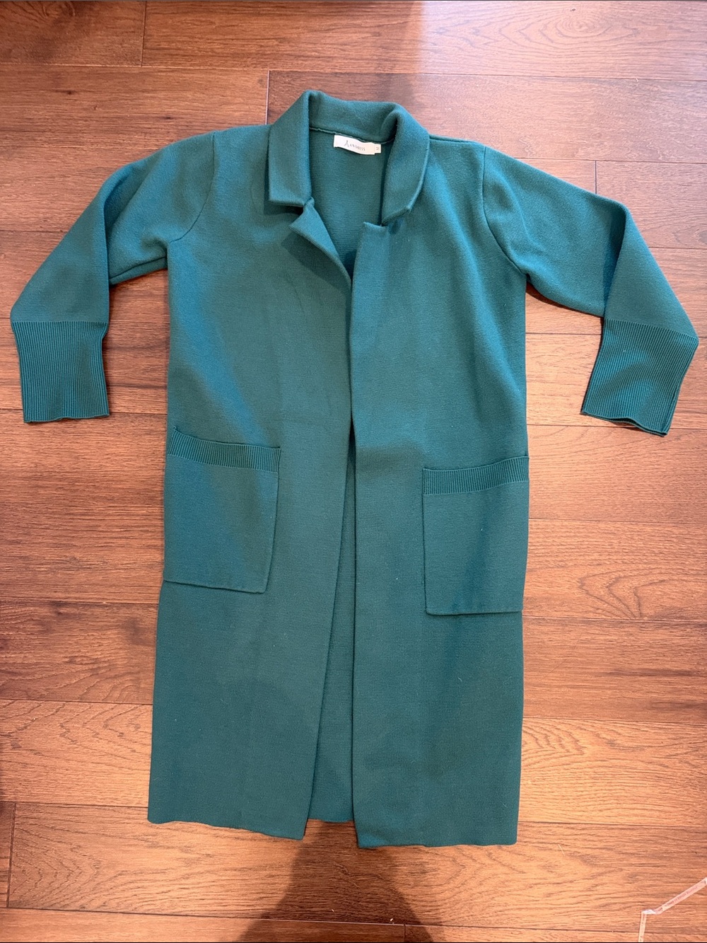 Anrabess Long Open Front Green Cardigan Coatigan Medium - C52-047